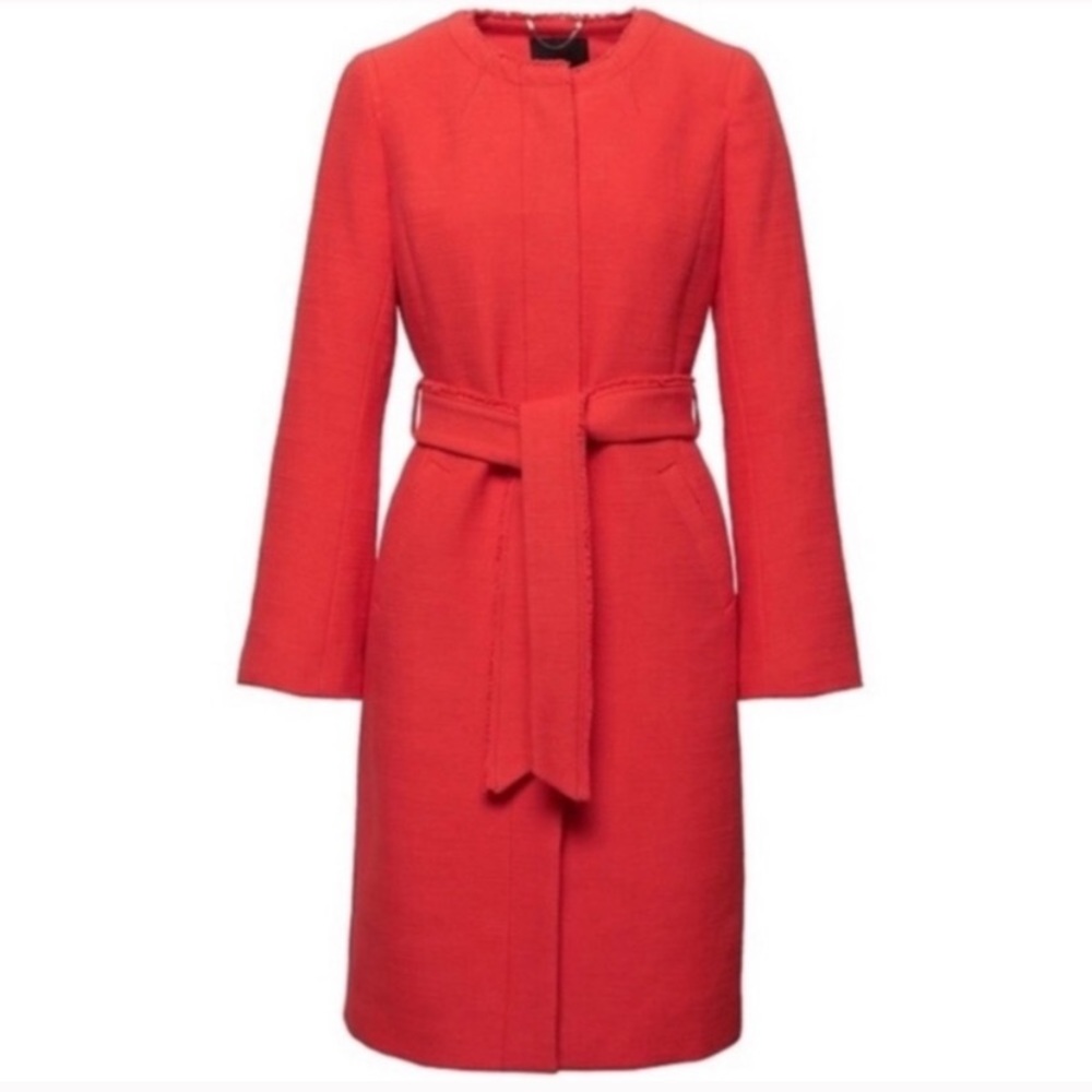 Banana Republic Long Boucle Belted Red Coat